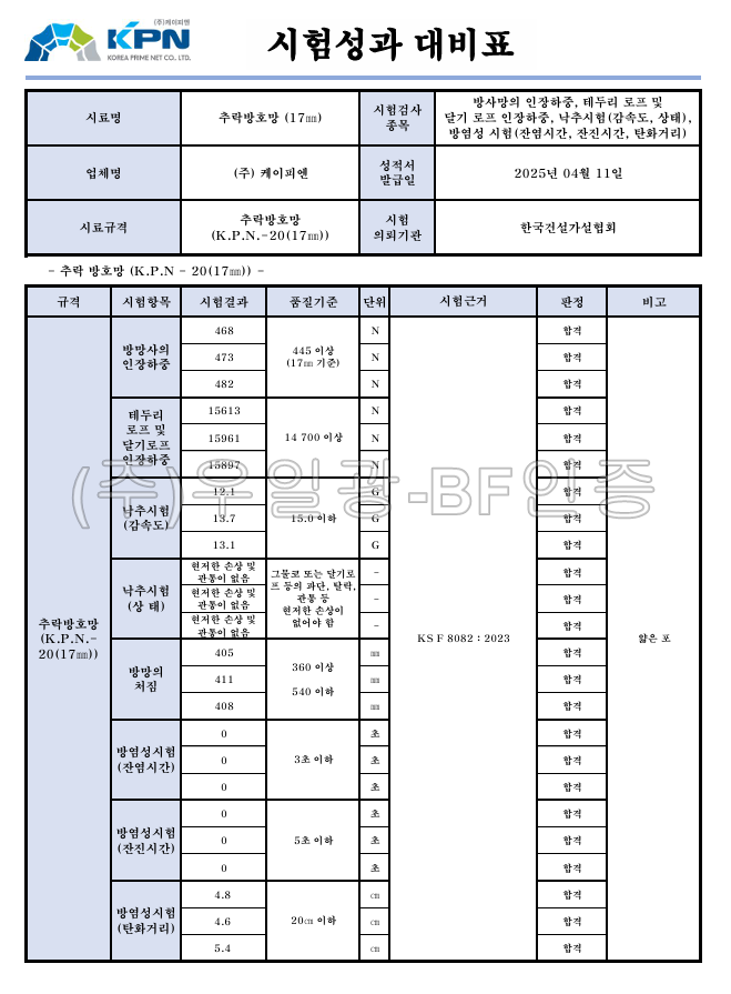 방염안전망(낙하물방지망) *방염KS인증*
									녹색 / 1M*45M 안전망