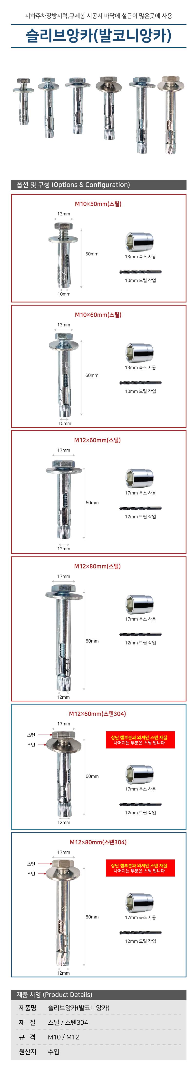 슬리브앙카(발코니앙카) 스틸 / M12×80mm