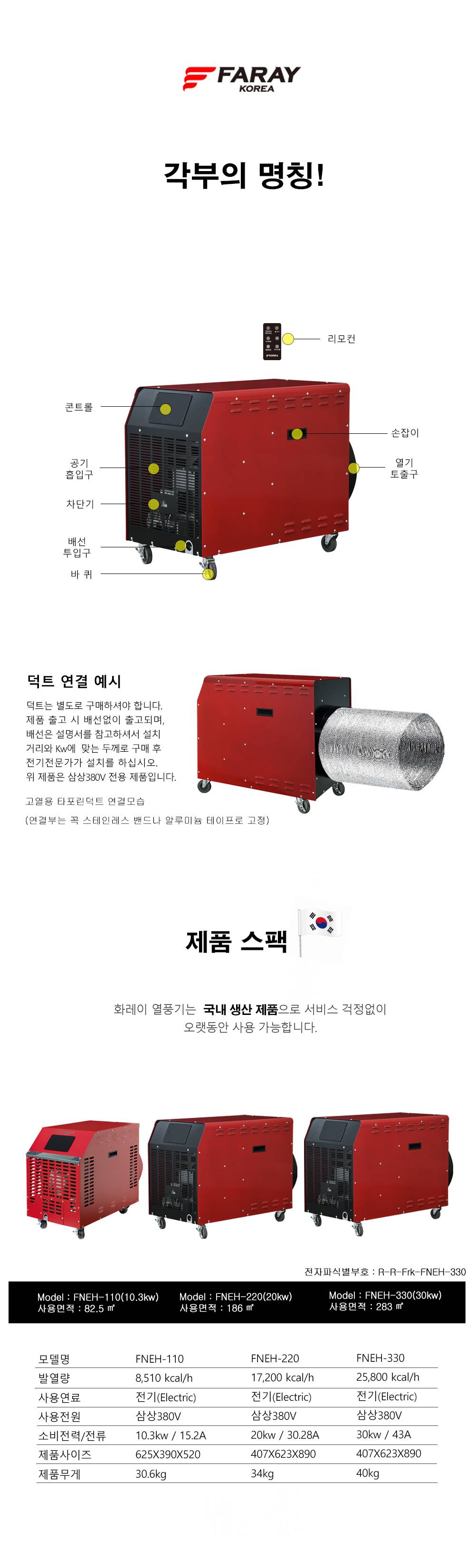 화레이 전기 열풍기 / 산업용 온풍기 30형 / FNEH-220 노출가준수필수