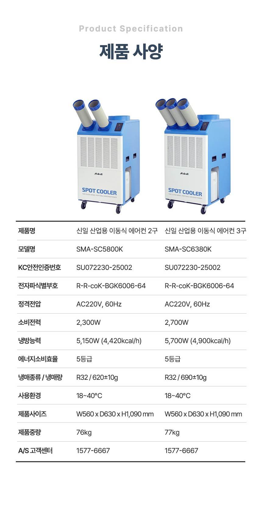 신일 / 고급형 이동식 에어컨 2구 / SMA-SC5800K 무료배송