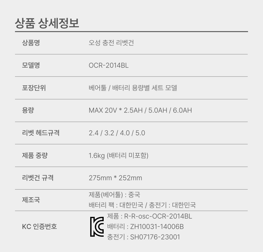 충전 리벳건 OCR-2014BL 50 [2 BAT] + OMC-2030D + PLASTIC BOX