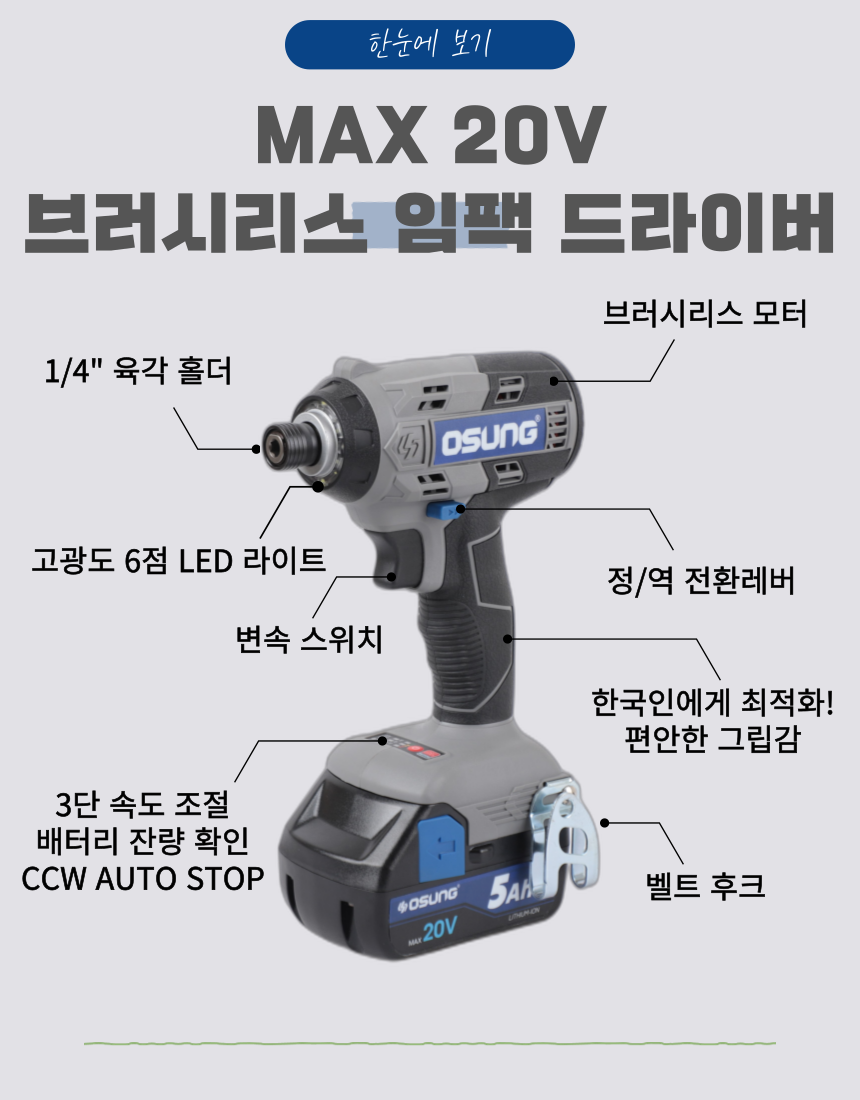 오성 MAX 20V 임팩 드라이버 B2053HL BARE TOOL
