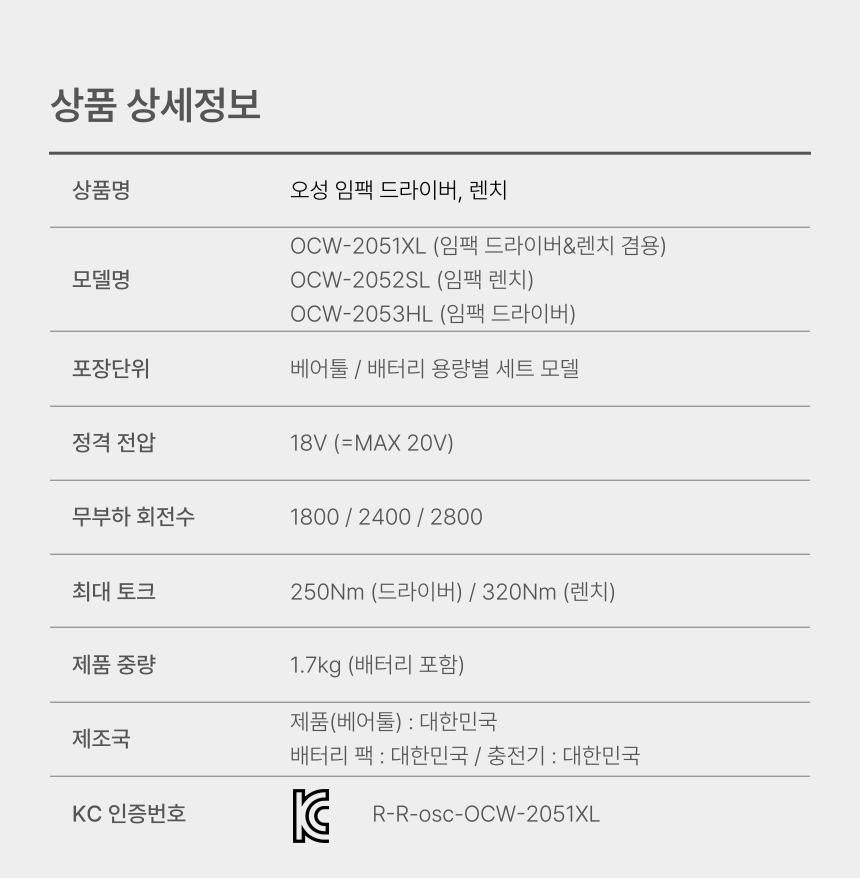 오성 MAX 20V 임팩 드라이버 B2053HL BARE TOOL