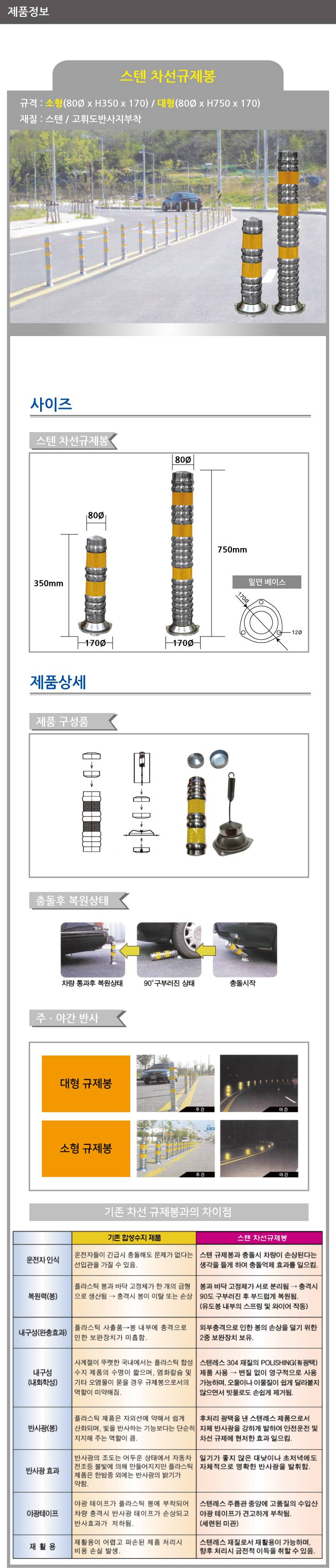 스텐차선규제봉 (소) H350X80ΦX170