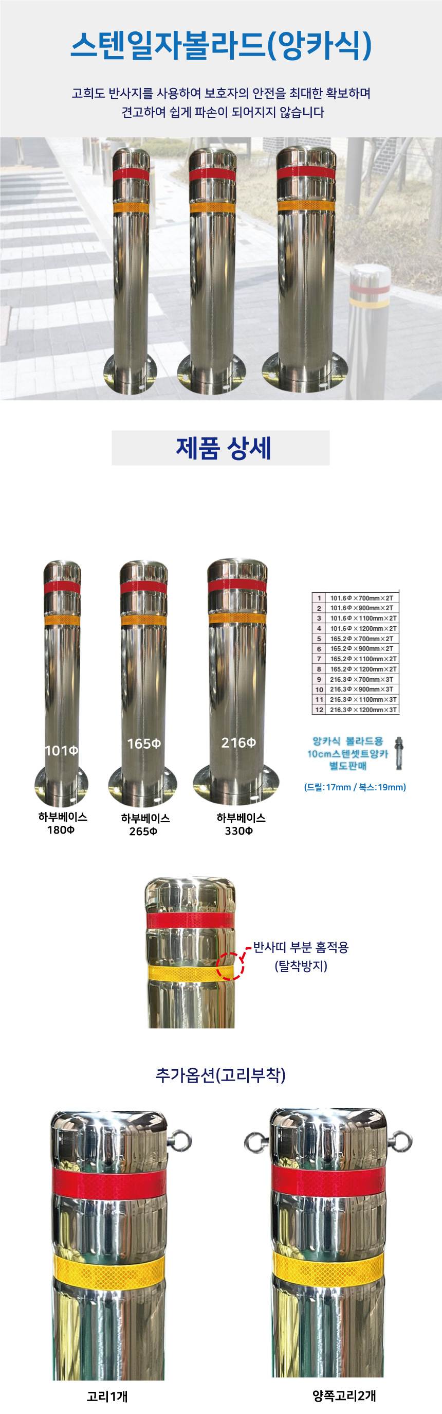 스텐일자볼라드(앙카식) 101Φ H1100 (홈)